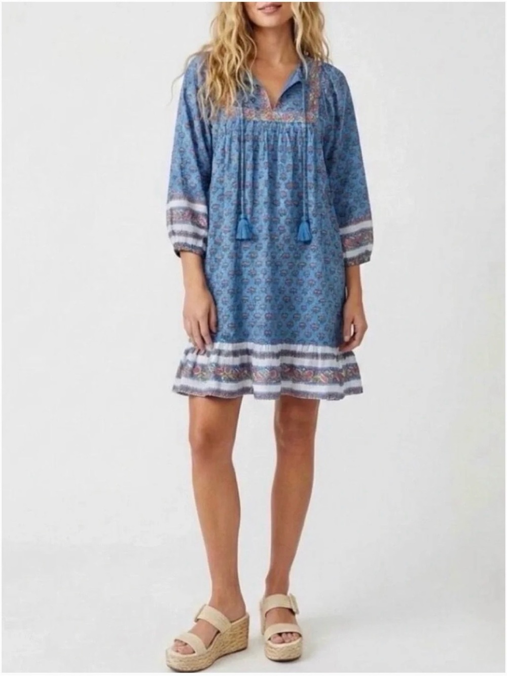 Cleobella Blue Printed Boho Mini Dress